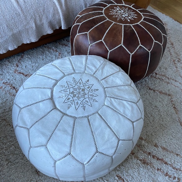 Moroccan Brown Leather Pouf - Picture 7 of 7